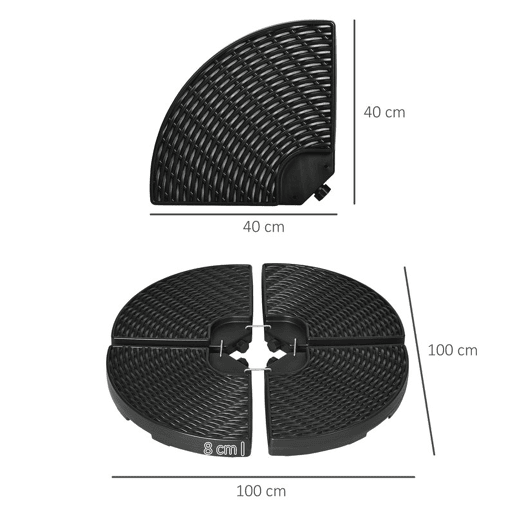 Outsunny Base para Chapéu de Sol de 4 Peças Suporte para Chapéu de Sol Recarregável com Areia 68 kg ou Água 52 kg para Jardim Pátio ou Terraço Preto