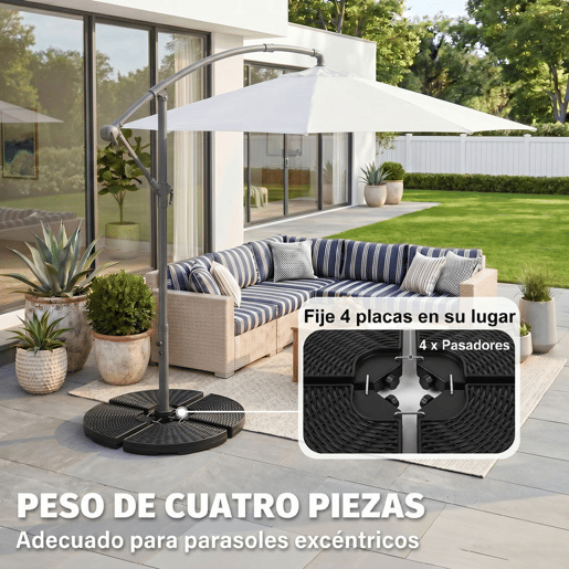 Outsunny Base para Chapéu de Sol de 4 Peças Suporte para Chapéu de Sol Recarregável com Areia 68 kg ou Água 52 kg para Jardim Pátio ou Terraço Preto