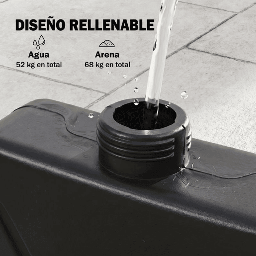 Outsunny Base para Chapéu de Sol de 4 Peças Suporte para Chapéu de Sol Recarregável com Areia 68 kg ou Água 52 kg para Jardim Pátio ou Terraço Preto