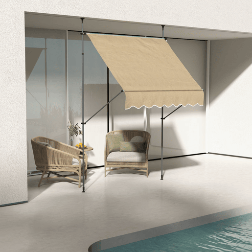 Outsunny Toldo Manual Retrátil com Manivela 200x120x210-300 cm Toldo para Varanda com Altura Ajustável Impermeável e Anti-UV para Jardim Terraço Bege