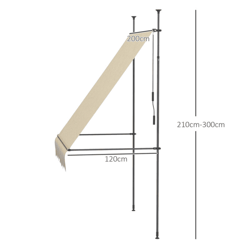 Outsunny Toldo Manual Retrátil com Manivela 200x120x210-300 cm Toldo para Varanda com Altura Ajustável Impermeável e Anti-UV para Jardim Terraço Bege