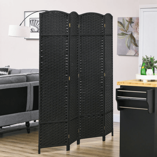 HOMCOM Biombo de 4 Painéis Separador de Ambientes Dobrável 160x170 cm Biombo Separador de Ambientes para Sala de Estar Dormitório Escritório Preto