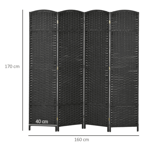 HOMCOM Biombo de 4 Painéis Separador de Ambientes Dobrável 160x170 cm Biombo Separador de Ambientes para Sala de Estar Dormitório Escritório Preto