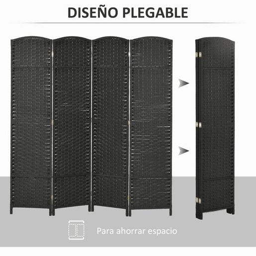 HOMCOM Biombo de 4 Painéis Separador de Ambientes Dobrável 160x170 cm Biombo Separador de Ambientes para Sala de Estar Dormitório Escritório Preto