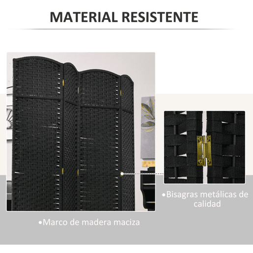 HOMCOM Biombo de 4 Painéis Separador de Ambientes Dobrável 160x170 cm Biombo Separador de Ambientes para Sala de Estar Dormitório Escritório Preto
