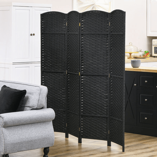 HOMCOM Biombo de 4 Painéis Separador de Ambientes Dobrável 160x170 cm Biombo Separador de Ambientes para Sala de Estar Dormitório Escritório Preto