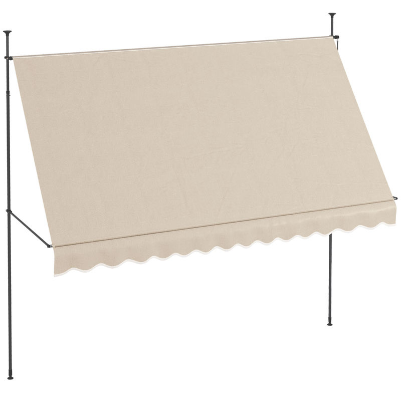 Outsunny toldo manual retráctil 3,5x1,2 m toldo exterior terraza enrollable altura ajustable con manivela 210-300 cm sin taladro protección uv30+ para balcón jardín arena