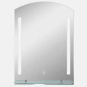 kleankin Espelho Casa de Banho com Luzes LED 70x50 cm Espelho Casa de Banho com Interruptor Tátil Iluminação Ajustável Função de Memória e Prateleira de Vidro para Casa de Banho Entrada Prata