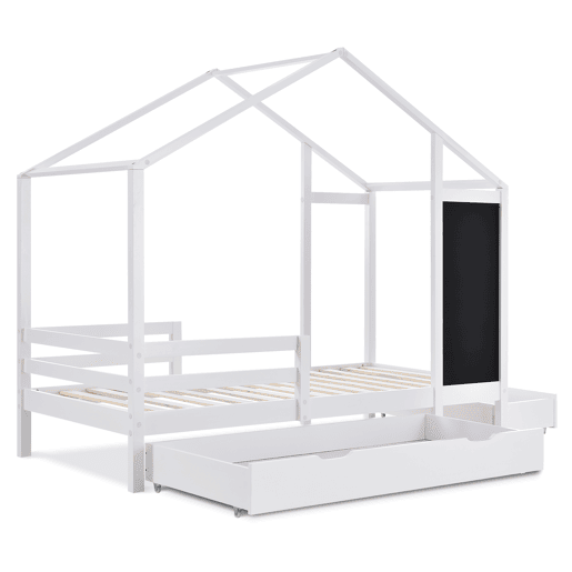 Cabine-cama 90x200 cm - madeira maciça - com ardósia e 2 gavetas - Branco