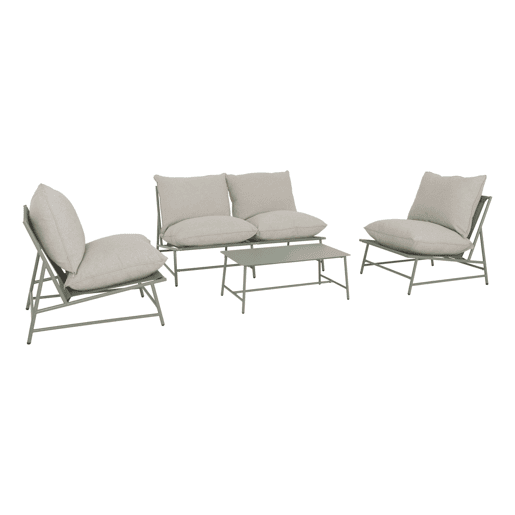 Conjunto de jardim relax em aço e textileno, 4 lugares, Sofia, Verde caqui, 138x83.5x74 cm