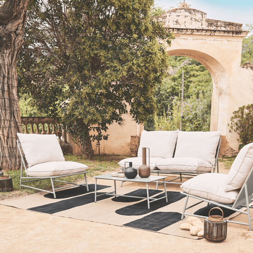 Conjunto de jardim relax em aço e textileno, 4 lugares, Sofia, Verde caqui, 138x83.5x74 cm