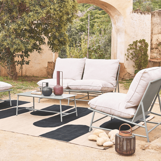 Conjunto de jardim relax em aço e textileno, 4 lugares, Sofia, Verde caqui, 138x83.5x74 cm
