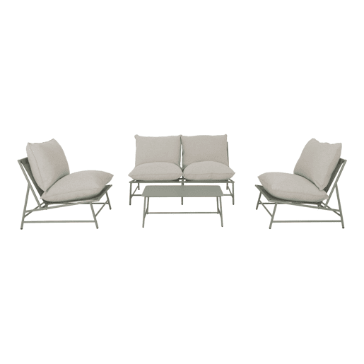 Conjunto de jardim relax em aço e textileno, 4 lugares, Sofia, Verde caqui, 138x83.5x74 cm