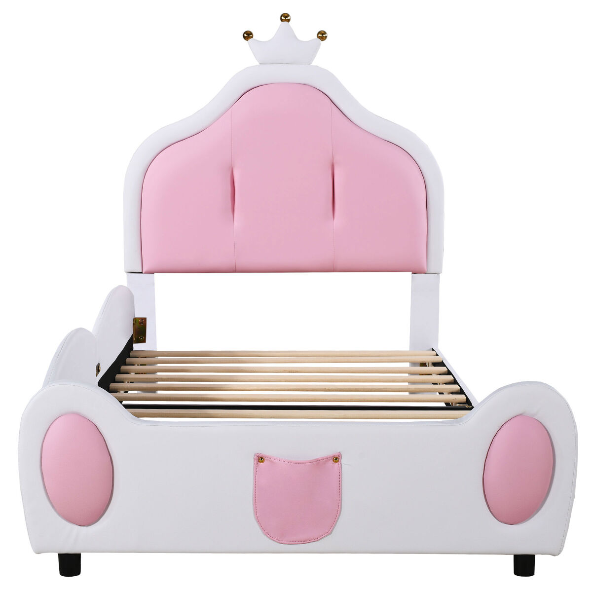 Cama infantil 90x200 cm en piel sintética - cabecero con moldura de techo - blanco