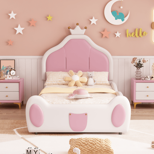 Cama de criança 90x200 cm em pele sintética - cabeceira com moldura no teto - Branco