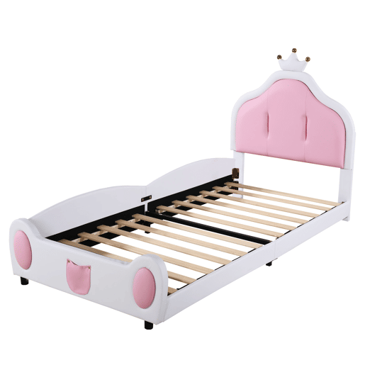 Cama de criança 90x200 cm em pele sintética - cabeceira com moldura no teto - Branco