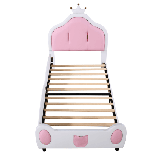 Cama de criança 90x200 cm em pele sintética - cabeceira com moldura no teto - Branco