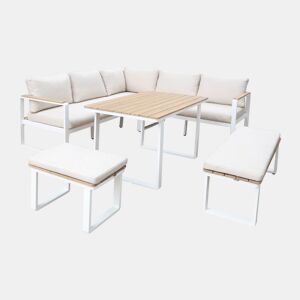 Conjunto de jardim relax em madeira de acácia e alumínio de 8 lugares, Pampas, Branco, 197x72.5x72.5 cm