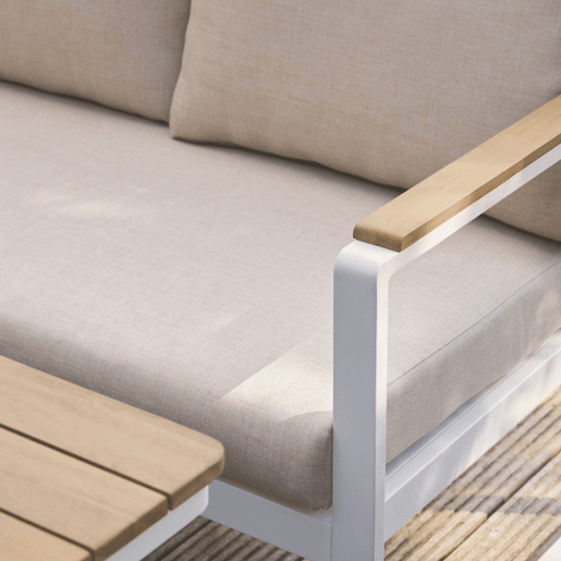 Conjunto de jardim relax em madeira de acácia e alumínio de 8 lugares, Pampas, Branco, 197x72.5x72.5 cm
