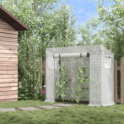Outsunny Estufa de Jardim Pequena Estufa de Exterior com Janelas e Estrutura de Aço Estufa para Cultivar Tomates Plantas Flores 200x76x168 cm Branco