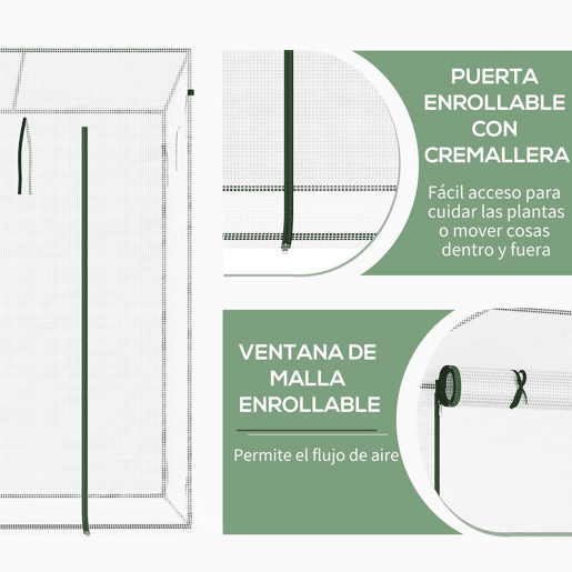 Outsunny Estufa de Jardim Pequena Estufa de Exterior com Janelas e Estrutura de Aço Estufa para Cultivar Tomates Plantas Flores 200x76x168 cm Branco