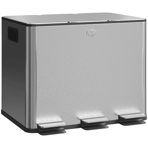 HOMCOM Balde de Lixo de Cozinha com 3 Compartimentos 3x10L Cubo de Lixo de Aço Inoxidável com Pedais Tampas com Fechamento Suave e Cubo Amovível para Escritório Cozinha 49,6x34,5x38,6 cm Prata