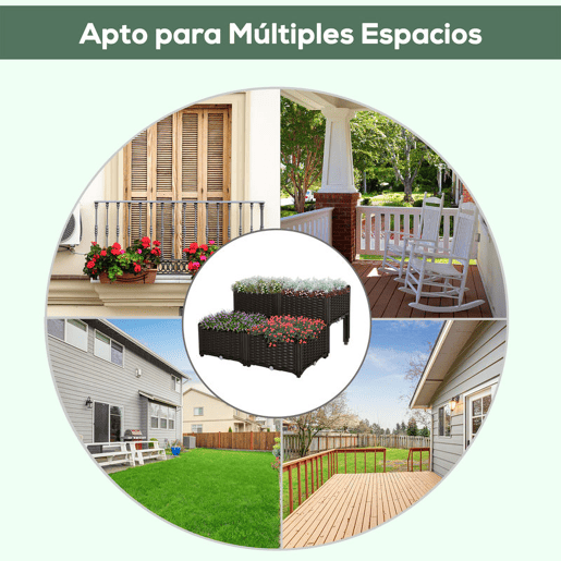 Outsunny Conjunto de 4 Floreiras Quadradas Floreiras para Flores e Vegetais com Orifícios de Drenagem e Pés Altos 80x40x26-44 cm Marrom