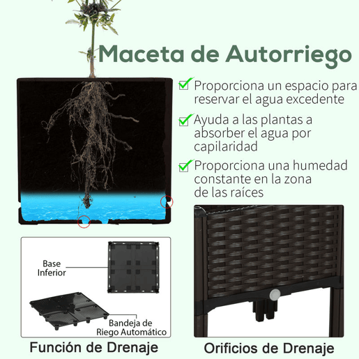Outsunny Conjunto de 4 Floreiras Quadradas Floreiras para Flores e Vegetais com Orifícios de Drenagem e Pés Altos 80x40x26-44 cm Marrom