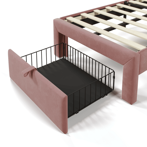 Cama de criança 90x190 cm em veludo com gavetas e controlo APP LED - Rosa