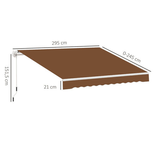 Outsunny Toldo Manual Retrátil 3x2,5 cm, Toldo Exterior para Terraço com Ângulo Ajustável, Braço Articulado, Montagem na Parede, Estrutura de Alumínio, Anti-UV e Impermeável, Ideal para Jardim ou Café