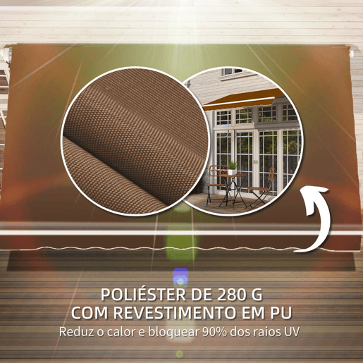 Outsunny Toldo Manual Retrátil 3x2,5 cm, Toldo Exterior para Terraço com Ângulo Ajustável, Braço Articulado, Montagem na Parede, Estrutura de Alumínio, Anti-UV e Impermeável, Ideal para Jardim ou Café