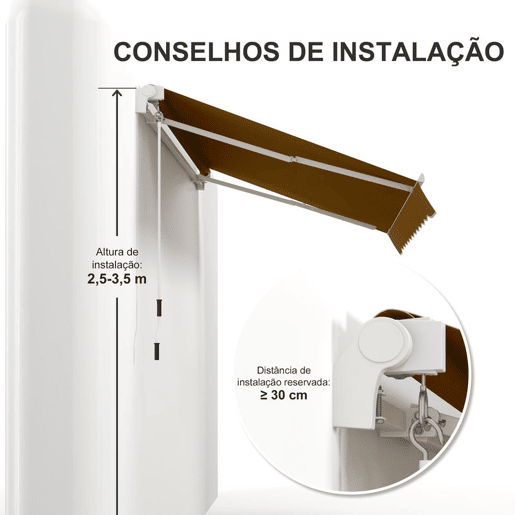 Outsunny Toldo Manual Retrátil 3x2,5 cm, Toldo Exterior para Terraço com Ângulo Ajustável, Braço Articulado, Montagem na Parede, Estrutura de Alumínio, Anti-UV e Impermeável, Ideal para Jardim ou Café