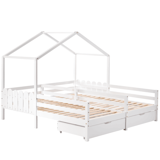 Cama-cabina em pinho maciço 2x90x200 cm - com 2 gavetas - Branco
