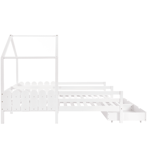 Cama-cabina em pinho maciço 2x90x200 cm - com 2 gavetas - Branco