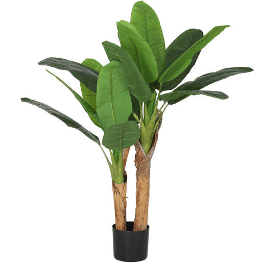 HOMCOM Planta Artificial Ø17x120 cm Bananeira Atificial com Vaso e 15 Folhas Planta Artificial Decorativa para Interior Verde