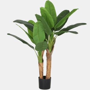 HOMCOM Planta Artificial Ø17x120 cm Bananeira Atificial com Vaso e 15 Folhas Planta Artificial Decorativa para Interior Verde