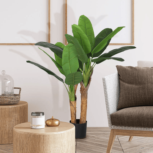 HOMCOM Planta Artificial Ø17x120 cm Bananeira Atificial com Vaso e 15 Folhas Planta Artificial Decorativa para Interior Verde