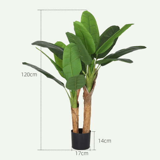 HOMCOM Planta Artificial Ø17x120 cm Bananeira Atificial com Vaso e 15 Folhas Planta Artificial Decorativa para Interior Verde