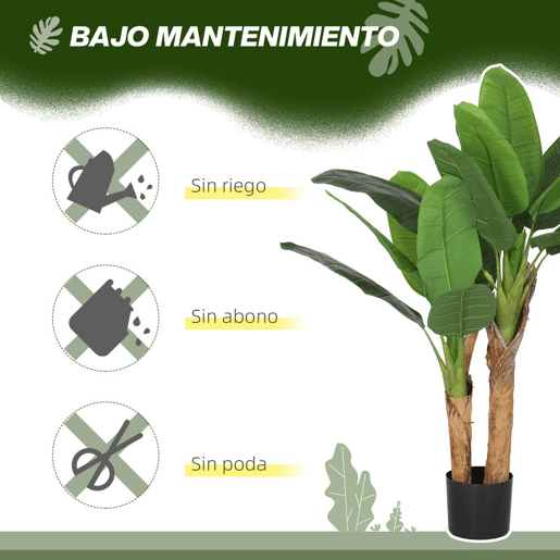 HOMCOM Planta Artificial Ø17x120 cm Bananeira Atificial com Vaso e 15 Folhas Planta Artificial Decorativa para Interior Verde