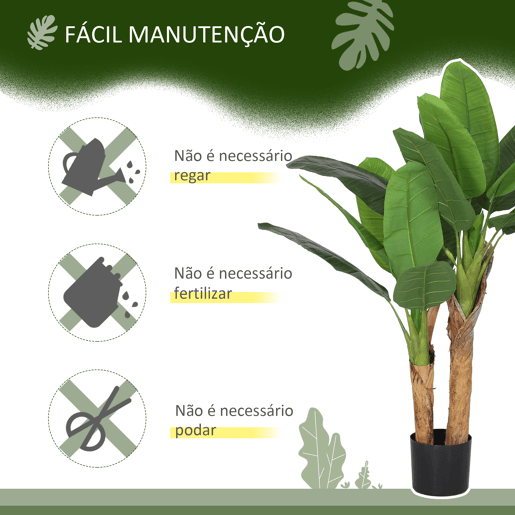 HOMCOM Planta Artificial Ø17x120 cm Bananeira Atificial com Vaso e 15 Folhas Planta Artificial Decorativa para Interior Verde