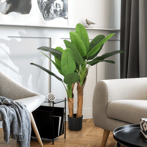 HOMCOM Planta Artificial Ø17x120 cm Bananeira Atificial com Vaso e 15 Folhas Planta Artificial Decorativa para Interior Verde