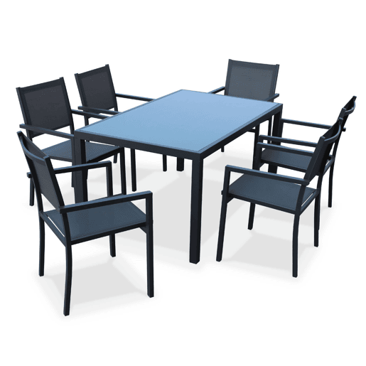 Mesa de jardim em alumínio e textilene, 6 cadeiras, Capua 150, Antracite, 150x90x71 cm