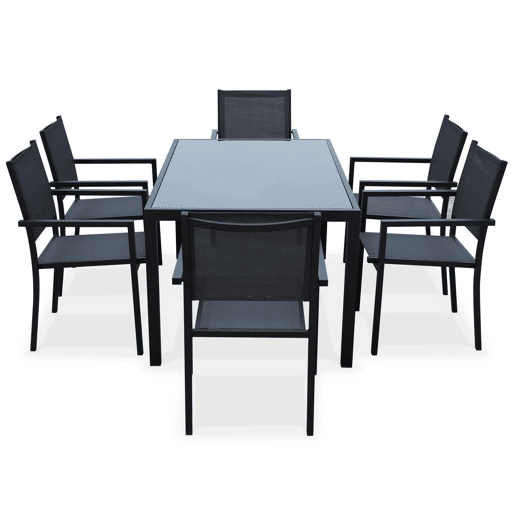 Mesa de jardim em alumínio e textilene, 6 cadeiras, Capua 150, Antracite, 150x90x71 cm