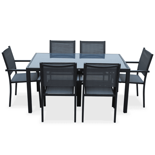 Mesa de jardim em alumínio e textilene, 6 cadeiras, Capua 150, Antracite, 150x90x71 cm