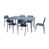 Mesa de jardim em metal com 6 cadeiras, Amelia, Azul-marinho, 160x90x72.5 cm