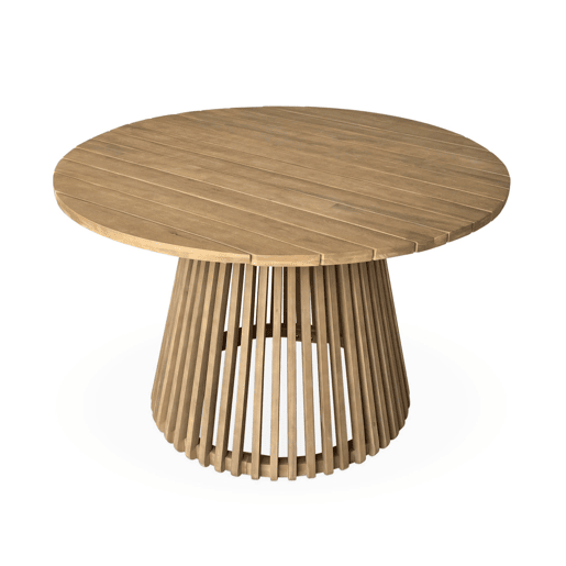 Mesa de jantar redonda em madeira, interiorexterior + 4 cadeirões em corda e aço, Oviedo + Santos, Beige, 120x120x75 cm