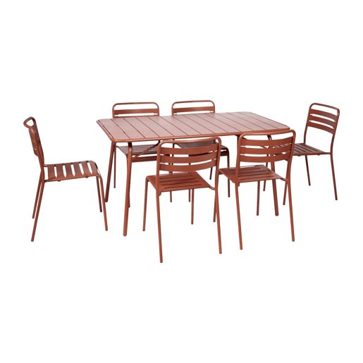 Mesa de jardim dobrável de metal com 6 cadeiras, Amelia, Terracota, 141.2x80x72.5 cm Mesa de jardim dobrável de metal com 6 cadeiras, Amelia, Terracota, 141.2x80x72.5 cm