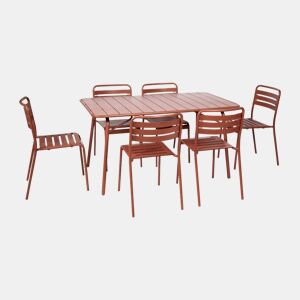 Mesa de jardim dobrável de metal com 6 cadeiras, Amelia, Terracota, 141.2x80x72.5 cm