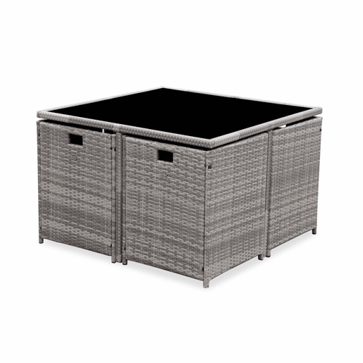 Mesa de jardim embutida em resina tecida, 8 cadeirões, Vabo 8, Tons de cinza, 110x110x73 cm
