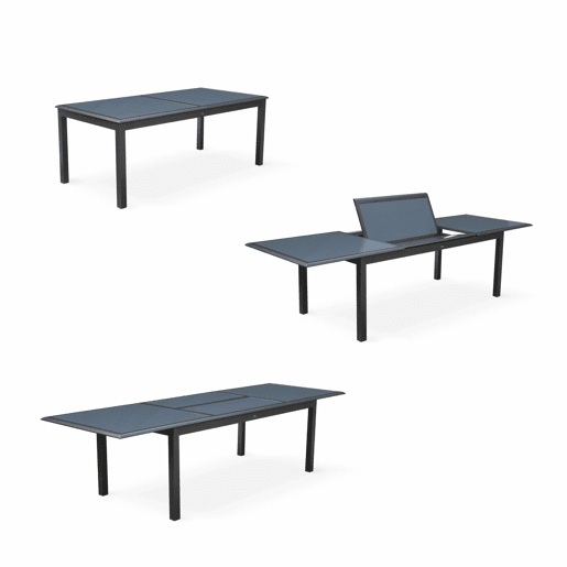 Mesa de jardim extensível em alumínio, 8 cadeiras, Philadelphie, Antracite, 300x100x75 cm